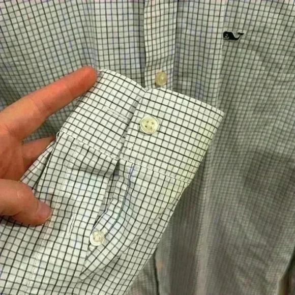 Vineyard Vines Kids Whale Shirt Button Down Checkered Blue White Size M (12-14) - Picture 4 of 6